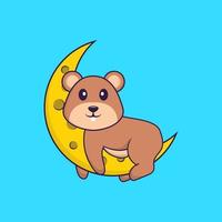 Cute squirrel is on the moon. Animal cartoon concept isolated. Can used for t-shirt, greeting card, invitation card or mascot. Flat Cartoon Style vector