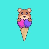 Cute squirrel with sweet ice cream. Animal cartoon concept isolated. Can used for t-shirt, greeting card, invitation card or mascot. Flat Cartoon Style vector