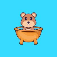 Cute squirrel taking a bath in the bathtub. Animal cartoon concept isolated. Can used for t-shirt, greeting card, invitation card or mascot. Flat Cartoon Style vector