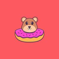 Cute squirrel with a donut on his neck. Animal cartoon concept isolated. Can used for t-shirt, greeting card, invitation card or mascot. Flat Cartoon Style