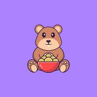 Cute squirrel eating ramen noodles. Animal cartoon concept isolated. Can used for t-shirt, greeting card, invitation card or mascot. Flat Cartoon Style vector