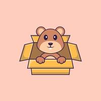 Cute squirrel Playing In Box. Animal cartoon concept isolated. Can used for t-shirt, greeting card, invitation card or mascot. Flat Cartoon Style vector