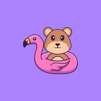 Cute squirrel With flamingo buoy. Animal cartoon concept isolated. Can used for t-shirt, greeting card, invitation card or mascot. Flat Cartoon Style vector