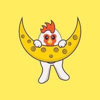 Cute chicken is on the moon. Animal cartoon concept isolated. Can used for t-shirt, greeting card, invitation card or mascot. Flat Cartoon Style vector