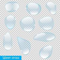 Gotas de agua realistas en la ilustración de vector de fondo transparente