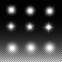 Set of Glowing Light Stars with Sparkles Vector Illustration