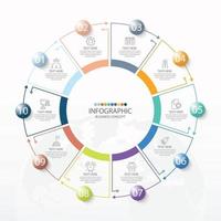 Basic circle infographic template with 10 steps, process or options, process chart, Used for process diagram, presentations, workflow layout, flow chart, infograph. Vector eps10 illustration.