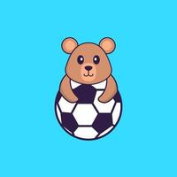 Cute rat playing soccer. Animal cartoon concept isolated. Can used for t-shirt, greeting card, invitation card or mascot. Flat Cartoon Style vector