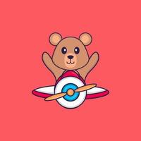 Cute rat flying on a plane. Animal cartoon concept isolated. Can used for t-shirt, greeting card, invitation card or mascot. Flat Cartoon Style vector