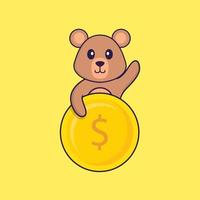 Cute rat holding coin. Animal cartoon concept isolated. Can used for t-shirt, greeting card, invitation card or mascot. Flat Cartoon Style vector