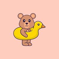Cute rat With Duck buoy. Animal cartoon concept isolated. Can used for t-shirt, greeting card, invitation card or mascot. Flat Cartoon Style vector