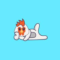 Cute chicken lying down. Animal cartoon concept isolated. Can used for t-shirt, greeting card, invitation card or mascot. Flat Cartoon Style vector