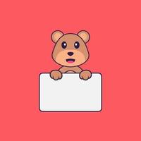 Cute bear holding whiteboard. Animal cartoon concept isolated. Can used for t-shirt, greeting card, invitation card or mascot. Flat Cartoon Style vector