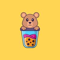 Cute rat Drinking Boba milk tea. Animal cartoon concept isolated. Can used for t-shirt, greeting card, invitation card or mascot. Flat Cartoon Style vector