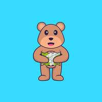 lindo oso sosteniendo un mapa. aislado concepto de dibujos animados de animales. Puede utilizarse para camiseta, tarjeta de felicitación, tarjeta de invitación o mascota. estilo de dibujos animados plana vector