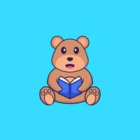 Cute bear reading a book. Animal cartoon concept isolated. Can used for t-shirt, greeting card, invitation card or mascot. Flat Cartoon Style vector