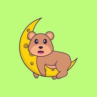 lindo oso está en la luna. aislado concepto de dibujos animados de animales. Puede utilizarse para camiseta, tarjeta de felicitación, tarjeta de invitación o mascota. estilo de dibujos animados plana vector