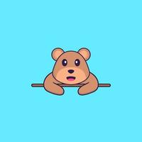 Cute bear lying down. Animal cartoon concept isolated. Can used for t-shirt, greeting card, invitation card or mascot. Flat Cartoon Style vector