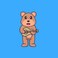 Cute bear playing guitar. Animal cartoon concept isolated. Can used for t-shirt, greeting card, invitation card or mascot. Flat Cartoon Style vector