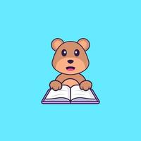 Cute bear reading a book. Animal cartoon concept isolated. Can used for t-shirt, greeting card, invitation card or mascot. Flat Cartoon Style vector