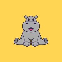 Cute hippopotamus is sitting. Animal cartoon concept isolated. Can used for t-shirt, greeting card, invitation card or mascot. Flat Cartoon Style vector