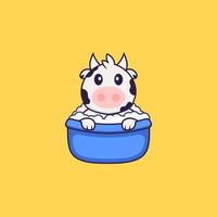 linda vaca tomando un baño en la bañera. aislado concepto de dibujos animados de animales. Puede utilizarse para camiseta, tarjeta de felicitación, tarjeta de invitación o mascota. estilo de dibujos animados plana vector