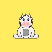 linda vaca está sentada. aislado concepto de dibujos animados de animales. Puede utilizarse para camiseta, tarjeta de felicitación, tarjeta de invitación o mascota. estilo de dibujos animados plana vector