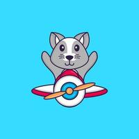 Cute rat flying on a plane. Animal cartoon concept isolated. Can used for t-shirt, greeting card, invitation card or mascot. Flat Cartoon Style vector