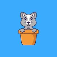 Cute rat in a flower vase. Animal cartoon concept isolated. Can used for t-shirt, greeting card, invitation card or mascot. Flat Cartoon Style vector