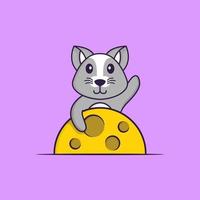 Cute rat is on the moon. Animal cartoon concept isolated. Can used for t-shirt, greeting card, invitation card or mascot. Flat Cartoon Style vector
