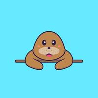 Cute dog lying down. Animal cartoon concept isolated. Can used for t-shirt, greeting card, invitation card or mascot. Flat Cartoon Style vector