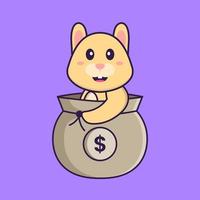 Cute rabbit in a money bag. Animal cartoon concept isolated. Can used for t-shirt, greeting card, invitation card or mascot. Flat Cartoon Style vector