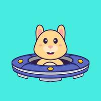 Cute rabbit Driving Spaceship Ufo. Animal cartoon concept isolated. Can used for t-shirt, greeting card, invitation card or mascot. Flat Cartoon Style vector