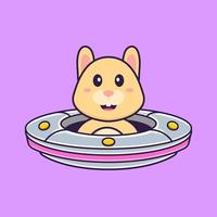 Cute rabbit Driving Spaceship Ufo. Animal cartoon concept isolated. Can used for t-shirt, greeting card, invitation card or mascot. Flat Cartoon Style vector