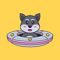 Cute fox Driving Spaceship Ufo. Animal cartoon concept isolated. Can used for t-shirt, greeting card, invitation card or mascot. Flat Cartoon Style vector