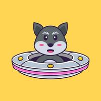 Cute fox Driving Spaceship Ufo. Animal cartoon concept isolated. Can used for t-shirt, greeting card, invitation card or mascot. Flat Cartoon Style vector