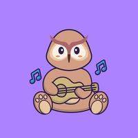 Cute owl playing guitar. Animal cartoon concept isolated. Can used for t-shirt, greeting card, invitation card or mascot. Flat Cartoon Style vector