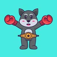 Cute fox in boxer costume with champion belt. Animal cartoon concept isolated. Can used for t-shirt, greeting card, invitation card or mascot. Flat Cartoon Style vector