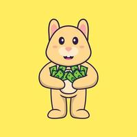 Cute rabbit holding money. Animal cartoon concept isolated. Can used for t-shirt, greeting card, invitation card or mascot. Flat Cartoon Style vector