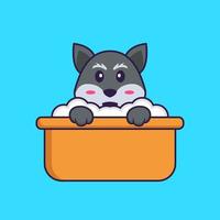 Cute fox taking a bath in the bathtub. Animal cartoon concept isolated. Can used for t-shirt, greeting card, invitation card or mascot. Flat Cartoon Style vector