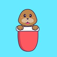 Cute dog in red pocket. Animal cartoon concept isolated. Can used for t-shirt, greeting card, invitation card or mascot. Flat Cartoon Style vector