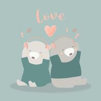 la pareja de osos con auriculares escuchando música vector