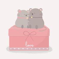 Rat lover on big present cute cartoon romantic vector