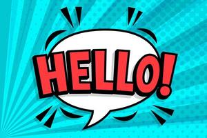 HELLO Comics book abstract background. wording in comic speech bubble in pop art style on burst background vector