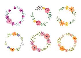 Set of six watercolor flower frame on white Background vector