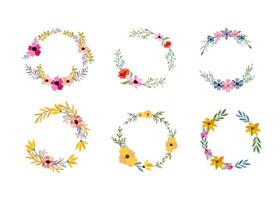 Set of six watercolor flower frame on white Background vector