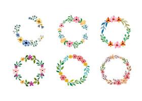 Set of six watercolor flower frame on white Background vector