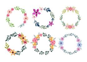 Set of six watercolor flower frame on white Background vector