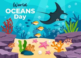 Save the ocean. World oceans day design with underwater ocean. vector