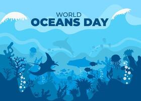 Save the ocean. World oceans day design with underwater ocean. vector